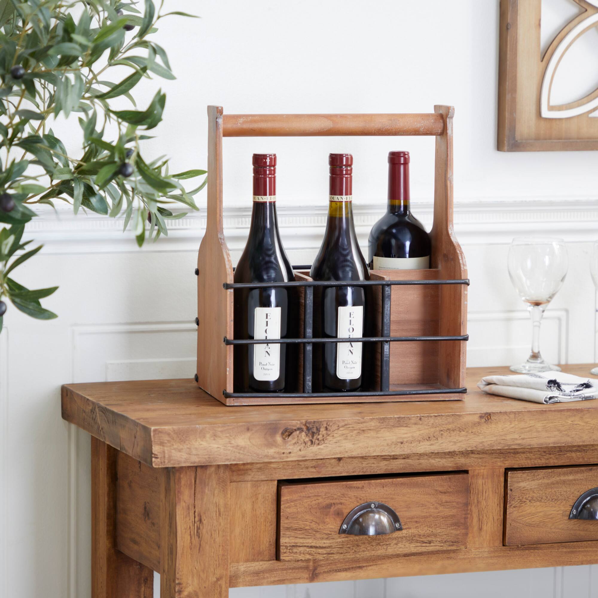 15" Brown Wood Farmhouse Wine Rack